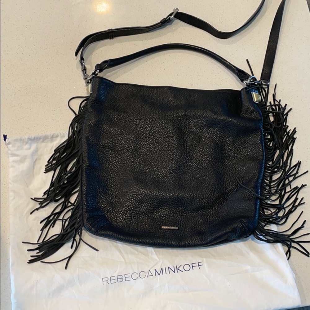 Rebecca Minkoff black leather fringe purse